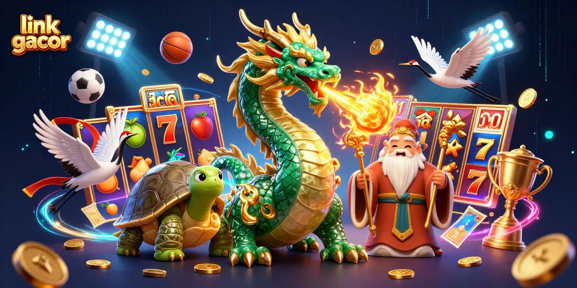 Experience link gacor with an awe-inspiring 3D scene of vibrant casino elements and mystical characters.