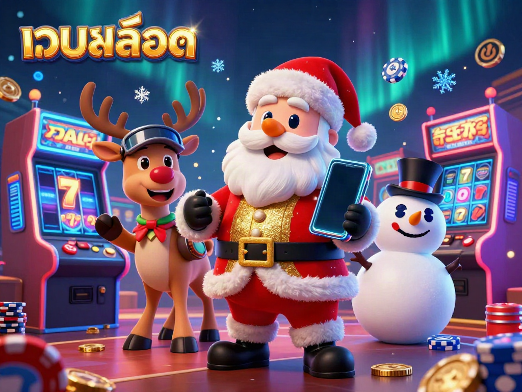 Experience the thrill of เว็บสล็อต with Santa and his friends amidst colorful games and jackpot excitement.