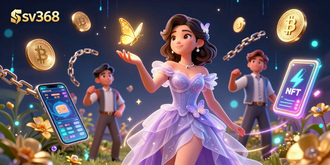 Win big at sv368 with stunning casino-themed illustration featuring an enchanting girl and crypto elements.