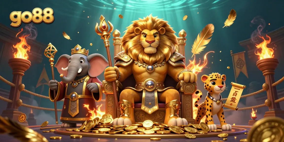 Engage with go88's thrilling gaming world, featuring vibrant 3D characters and dynamic casino elements.