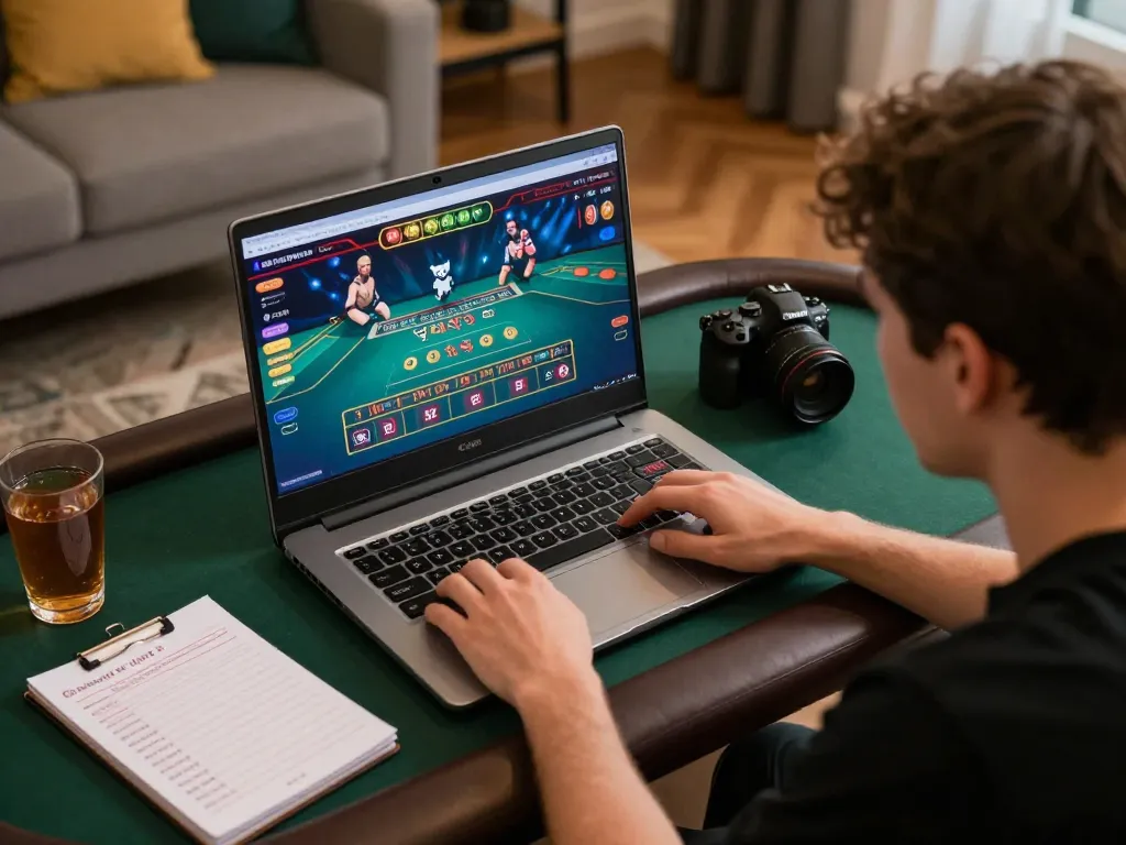 Engaging gameplay on tg88 with a live dealer game interface in a cozy home setting.