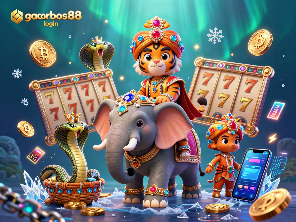 Experience the excitement with gacorbos88 login amidst a vibrant casino backdrop and jackpot thrills.