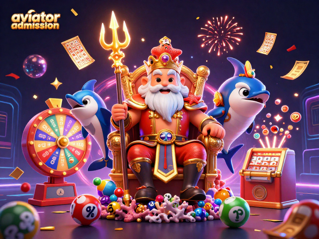 Aviator admission game illustration showcasing festive 3D characters and dynamic elements in a casino scene.