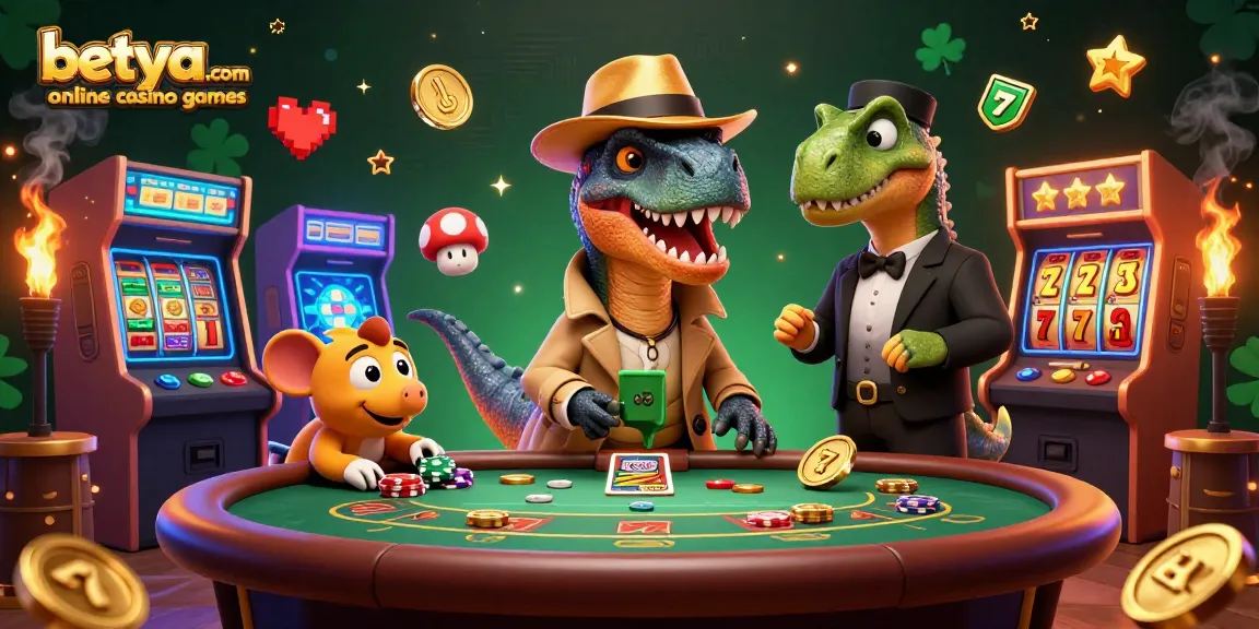 Experience thrill and excitement with betya.com online casino games featuring dinosaurs at a blackjack table.