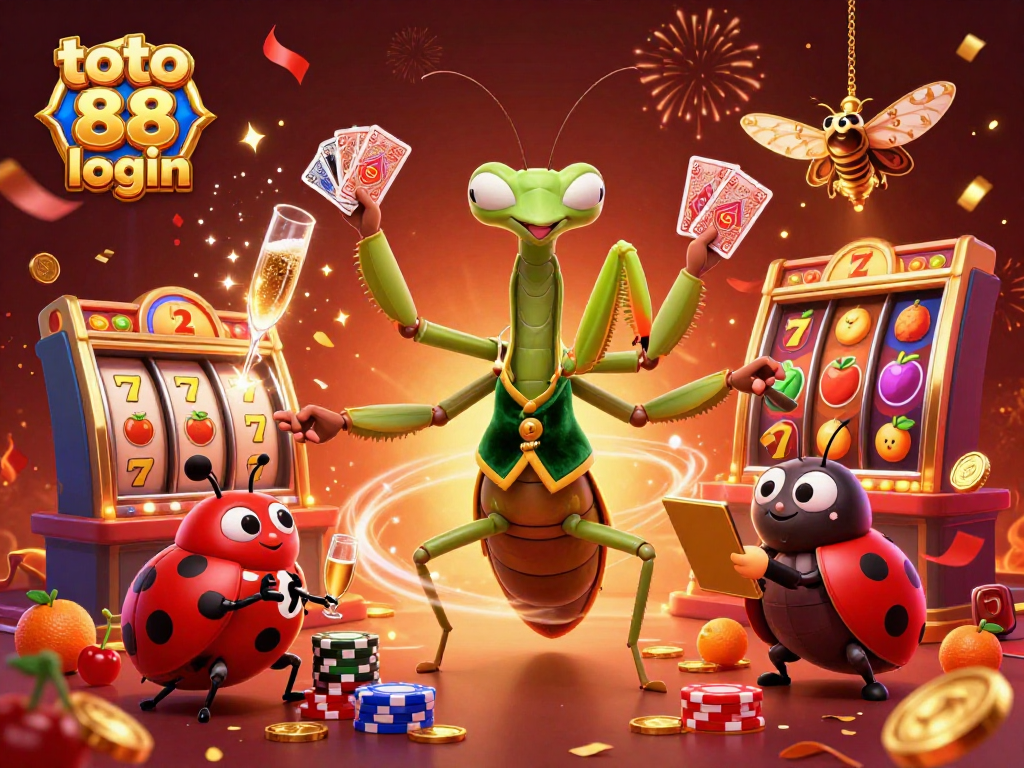 Experience thrills with toto 88 login in this vibrant, detailed casino scene featuring lively characters and game elements.