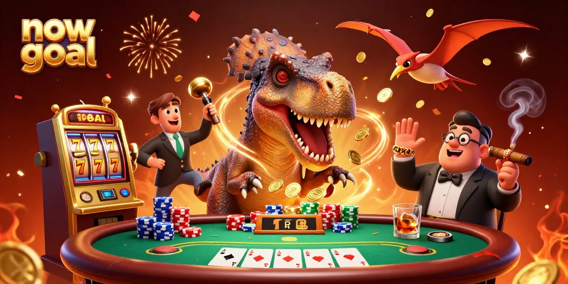 Engage with the now goal jackpot as cartoon characters celebrate wins with golden coins and vibrant casino elements.
