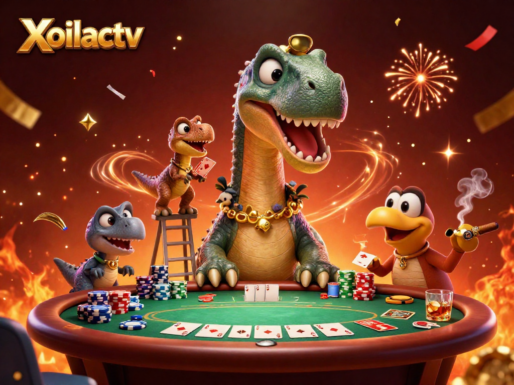 Xoilactv hosts a dynamic 3D casino scene with vibrant characters and rich poker elements.