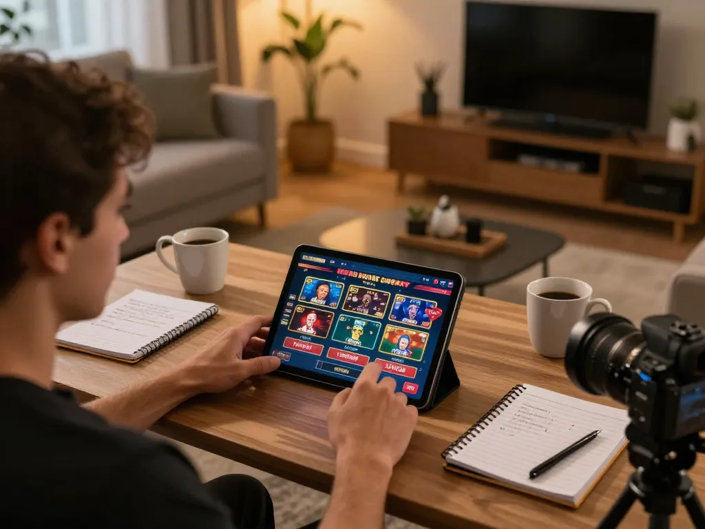 Engaging gameplay with Nhà cái uy tín on a tablet, showcasing online casino activity.