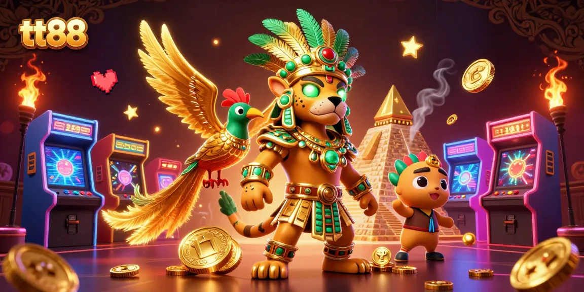 Spin the reels at tt88 with lively characters and dazzling casino elements in a vibrant digital scene.