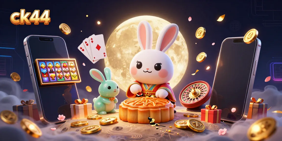 Engage with ck44's vibrant casino scene featuring whimsical moon rabbits and dynamic gaming elements.