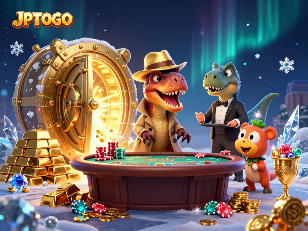 Experience thrilling gameplay with JPTOTO's dynamic casino scene featuring a clever velociraptor.
