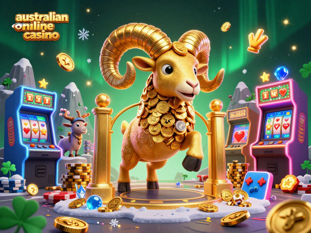 Experience the action with australian online casino, featuring vibrant pokies and golden elements.