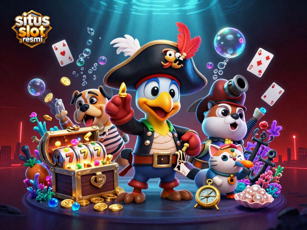 Spin the reels with situs slot resmi in this vibrant pirate-themed gambling illustration.