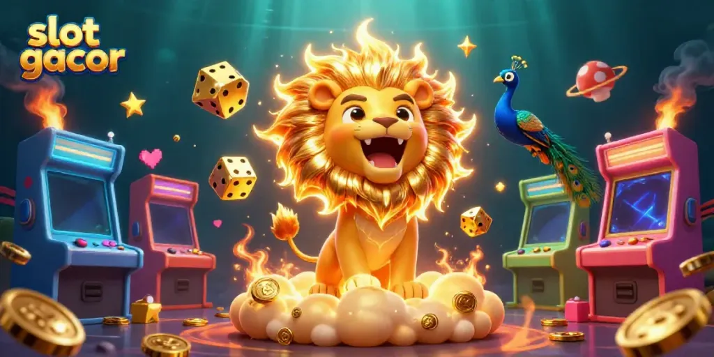 Engage with slot gacor excitement through dynamic golden characters and vibrant arcade elements.