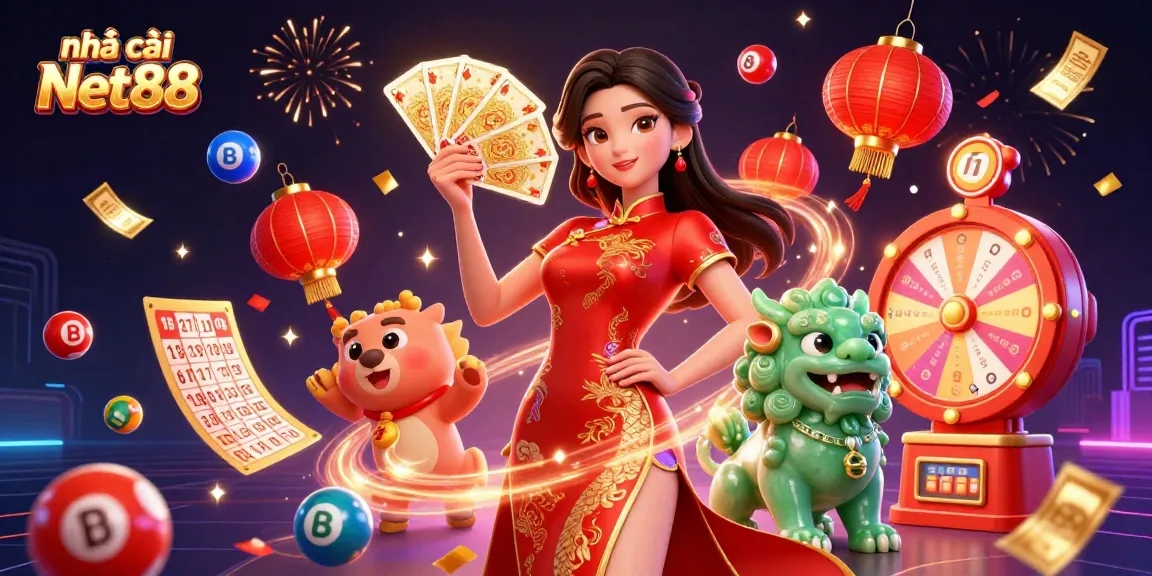 Play exciting lottery games at nhà cái Net88 with colorful lottery balls and dynamic casino elements.