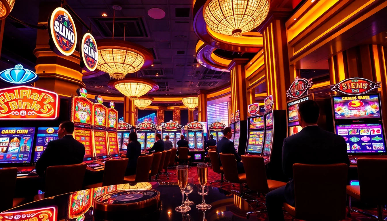 Players enjoying exciting slot machines in a vibrant casino atmosphere with neon lights.