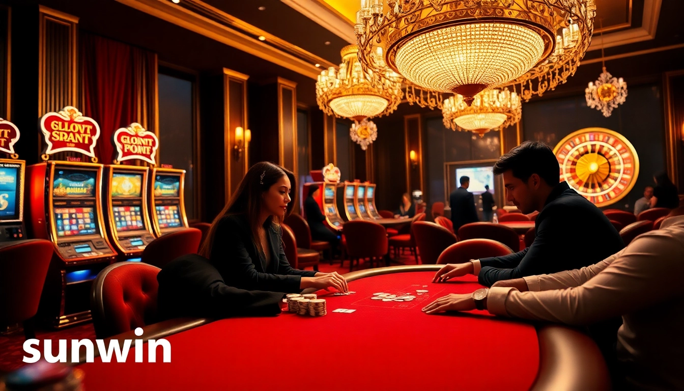 Experience the thrill of gaming at sunwin with high-stakes poker and vibrant casino elements.