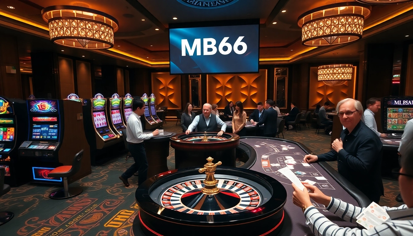 Players engaging with games at MB66 Casino, showcasing excitement and luxury.
